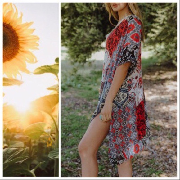 *LAST 2* Boho Patchwork Kimono in Red - Picture 4 of 8